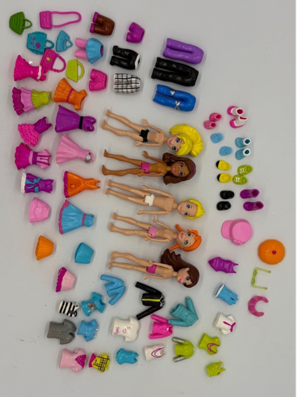Vintage Polly Pocket Y2K Lot 5 Dolls Clothes Shoes Accessories Mattel